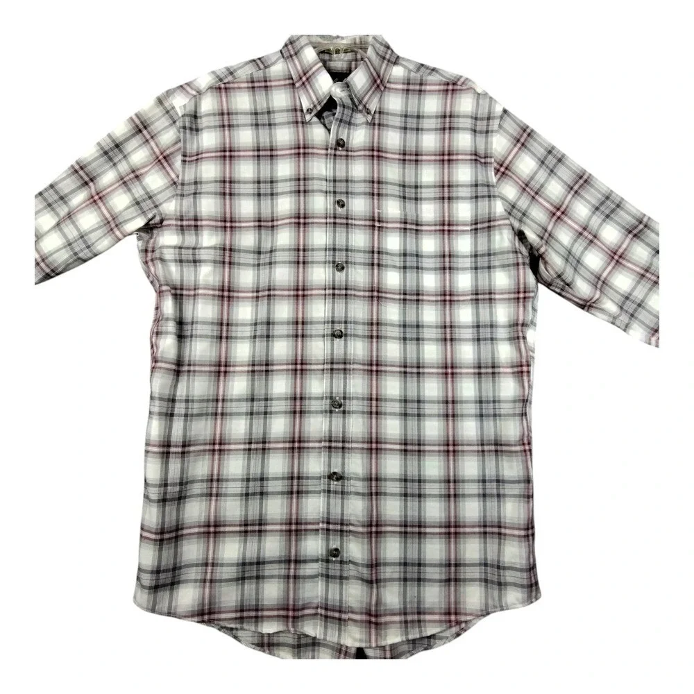 Cabelas Wrinkle-Free Plaid Flannel Button Down Long Sleeve Shirt MT Mens White